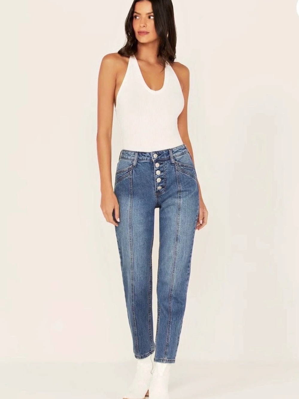 Cleo + Wolf High Rise Straight Dark Wash Denim Jeans Blue Waist 28 (B8)